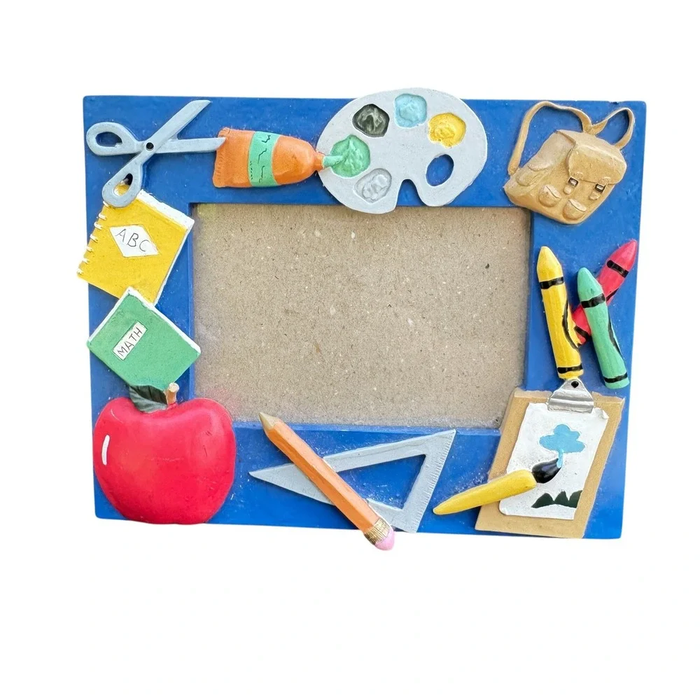 Vintage Schoolcore 3D Resin Picture Frame School Supplies Apple Crayons 5x3.5